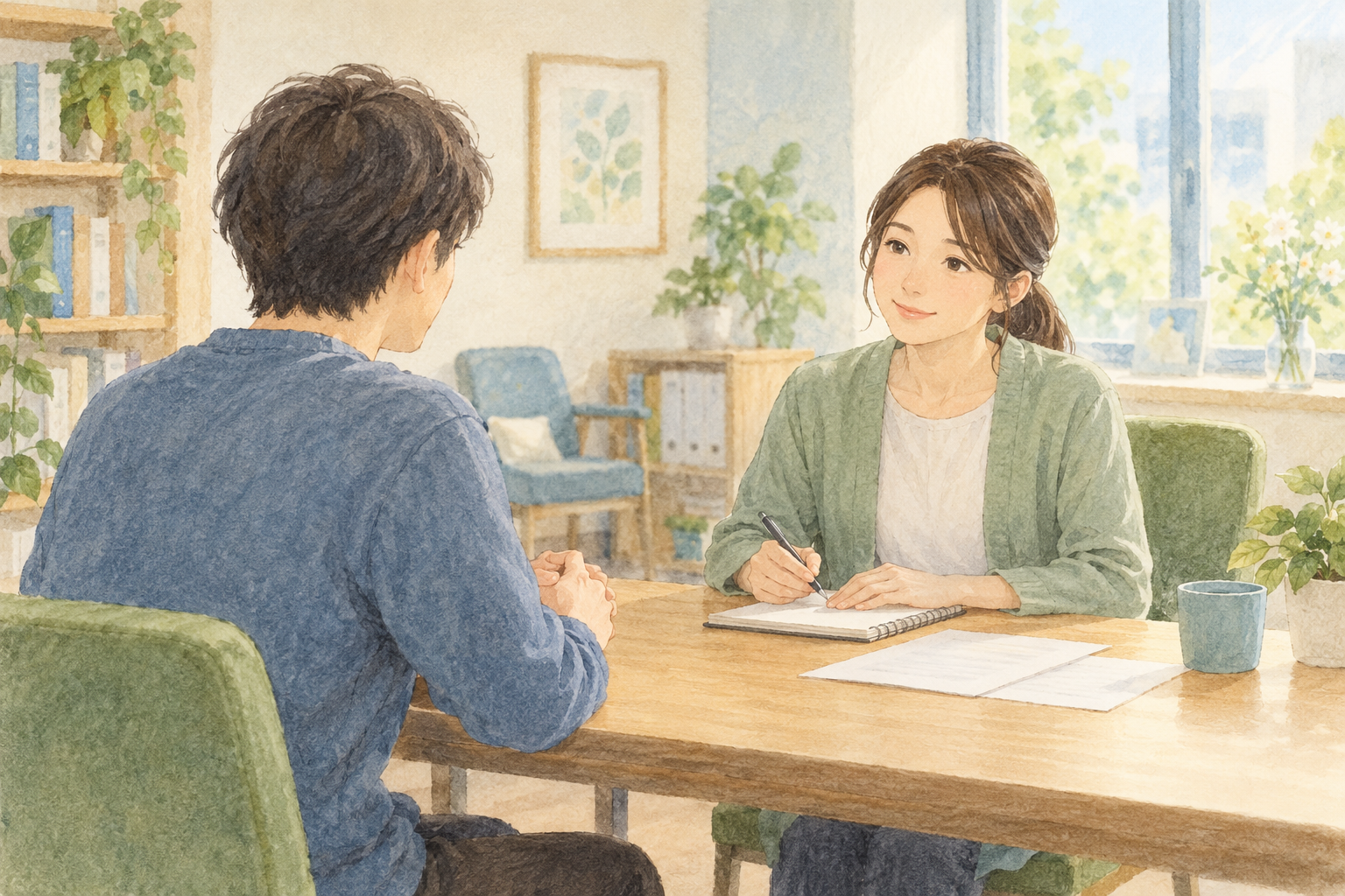 就労の相談を描いたAIイメージイラスト